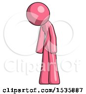 Pink Design Mascot Woman Depressed With Head Down Turned Left