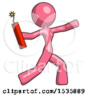 Poster, Art Print Of Pink Design Mascot Woman Throwing Dynamite