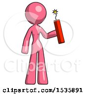 Poster, Art Print Of Pink Design Mascot Woman Holding Dynamite With Fuse Lit