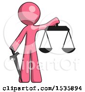 Poster, Art Print Of Pink Design Mascot Man Justice Concept With Scales And Sword Justicia Derived