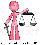 Poster, Art Print Of Pink Design Mascot Woman Justice Concept With Scales And Sword Justicia Derived