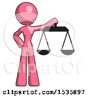 Poster, Art Print Of Pink Design Mascot Woman Holding Scales Of Justice