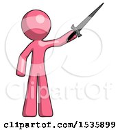 Poster, Art Print Of Pink Design Mascot Man Holding Sword In The Air Victoriously