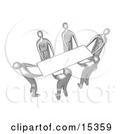 Group Of Silver People Working Together To Lift A Blank White Sign Which Is Ready For An Advertisement Clipart Illustration Image by 3poD