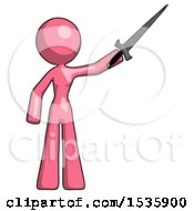 Poster, Art Print Of Pink Design Mascot Woman Holding Sword In The Air Victoriously
