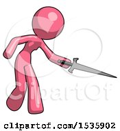 Poster, Art Print Of Pink Design Mascot Woman Sword Pose Stabbing Or Jabbing