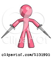 Pink Design Mascot Man Two Sword Defense Pose