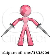 Pink Design Mascot Woman Two Sword Defense Pose