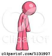 Pink Design Mascot Woman Depressed With Head Down Turned Right