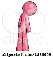 Poster, Art Print Of Pink Design Mascot Woman Depressed With Head Down Back To Viewer Right