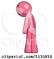 Poster, Art Print Of Pink Design Mascot Man Depressed With Head Down Back To Viewer Left