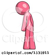 Poster, Art Print Of Pink Design Mascot Woman Depressed With Head Down Back To Viewer Left