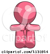 Pink Design Mascot Woman Sitting With Head Down Facing Forward