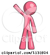 Poster, Art Print Of Pink Design Mascot Man Waving Emphatically With Right Arm