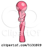Pink Design Mascot Woman Thinking Wondering Or Pondering
