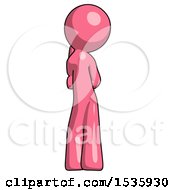 Poster, Art Print Of Pink Design Mascot Man Thinking Wondering Or Pondering Rear View