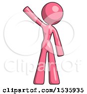 Pink Design Mascot Woman Waving Emphatically With Right Arm