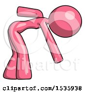 Pink Design Mascot Woman Bent Over Picking Something Up