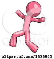 Poster, Art Print Of Pink Design Mascot Man Running Away In Hysterical Panic Direction Left