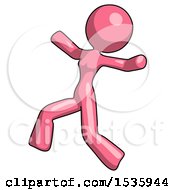 Poster, Art Print Of Pink Design Mascot Woman Running Away In Hysterical Panic Direction Left