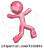 Poster, Art Print Of Pink Design Mascot Man Running Away In Hysterical Panic Direction Right