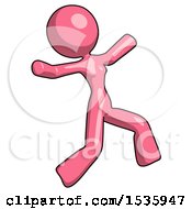 Poster, Art Print Of Pink Design Mascot Woman Running Away In Hysterical Panic Direction Right