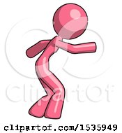 Pink Design Mascot Woman Sneaking While Reaching For Something