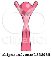 Poster, Art Print Of Pink Design Mascot Woman Hands Up
