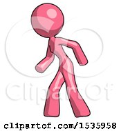Pink Design Mascot Woman Suspenseaction Pose Facing Left