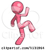 Pink Design Mascot Woman Kick Pose Start
