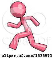 Poster, Art Print Of Pink Design Mascot Woman Running Fast Left
