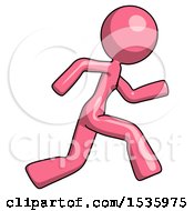 Poster, Art Print Of Pink Design Mascot Woman Running Fast Right