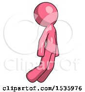 Poster, Art Print Of Pink Design Mascot Man Floating Through Air Right