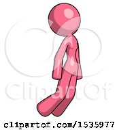 Poster, Art Print Of Pink Design Mascot Woman Floating Through Air Right