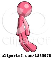 Pink Design Mascot Man Floating Through Air Left