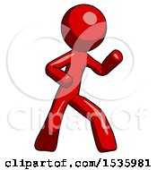 Poster, Art Print Of Red Design Mascot Man Martial Arts Defense Pose Right