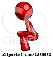 Red Design Mascot Woman Squatting Facing Left