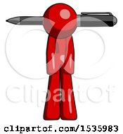 Red Design Mascot Man Head Impaled With Pen