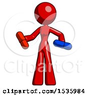 Red Design Mascot Woman Red Pill Or Blue Pill Concept