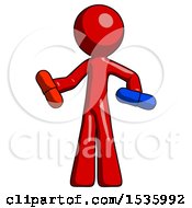 Red Design Mascot Man Red Pill Or Blue Pill Concept
