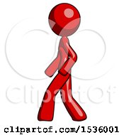 Poster, Art Print Of Red Design Mascot Woman Walking Left Side View