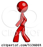 Red Design Mascot Woman Walking Left Side View