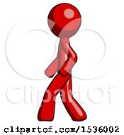 Poster, Art Print Of Red Design Mascot Man Walking Left Side View