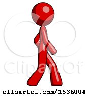 Poster, Art Print Of Red Design Mascot Woman Walking Right Side View