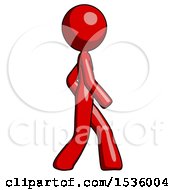 Red Design Mascot Woman Walking Right Side View