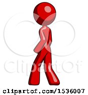 Red Design Mascot Woman Walking Away Direction Left View