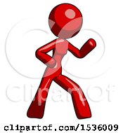 Red Design Mascot Woman Martial Arts Defense Pose Right