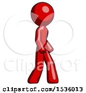 Poster, Art Print Of Red Design Mascot Man Walking Turned Right Front View