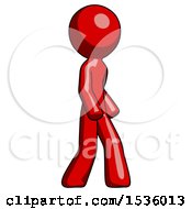 Red Design Mascot Man Walking Turned Right Front View