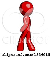 Poster, Art Print Of Red Design Mascot Man Walking Away Direction Left View